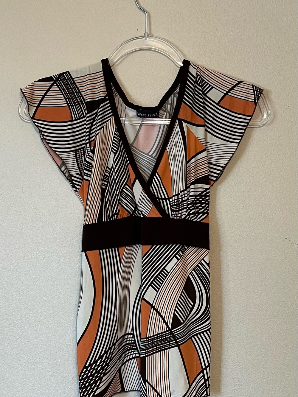 Wet Seal Orange, Black & White Abstract Wrap-Style Dress